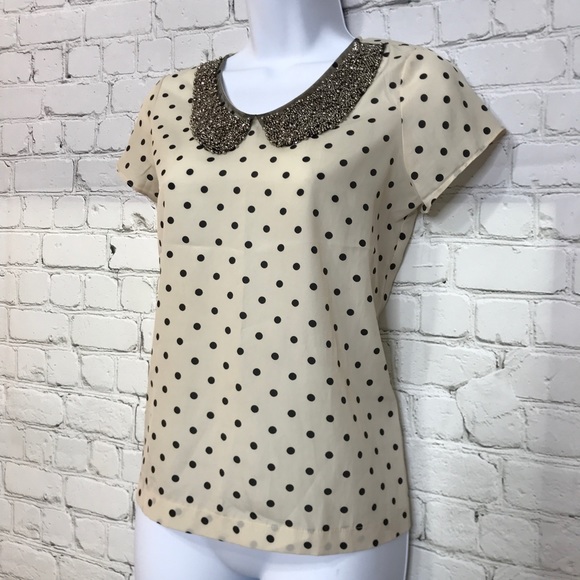 Pacsun Kirra Polka Dot Blouse Beaded Collar - Picture 3 of 8